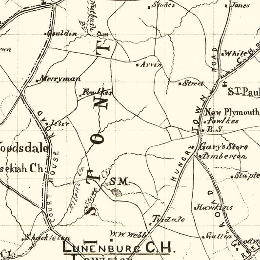 Vintage Map of Lunenburg County, Virginia, 1871