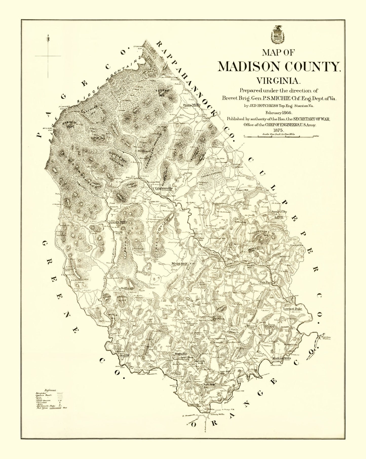 Vintage Map of Madison County, Virginia, 1875