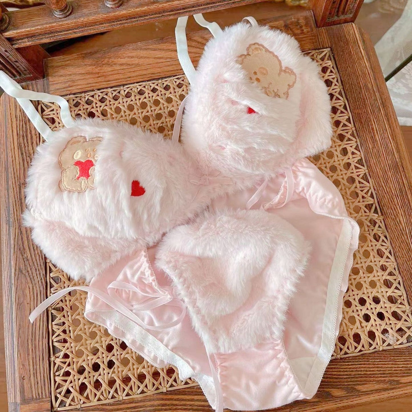 Teddy Bear Lingerie Set – Cozy Kawaii Plush Bra & Panty