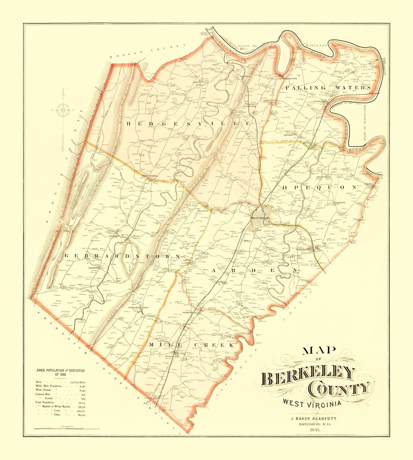 Vintage Map of Berkeley County, West Virginia, 1894