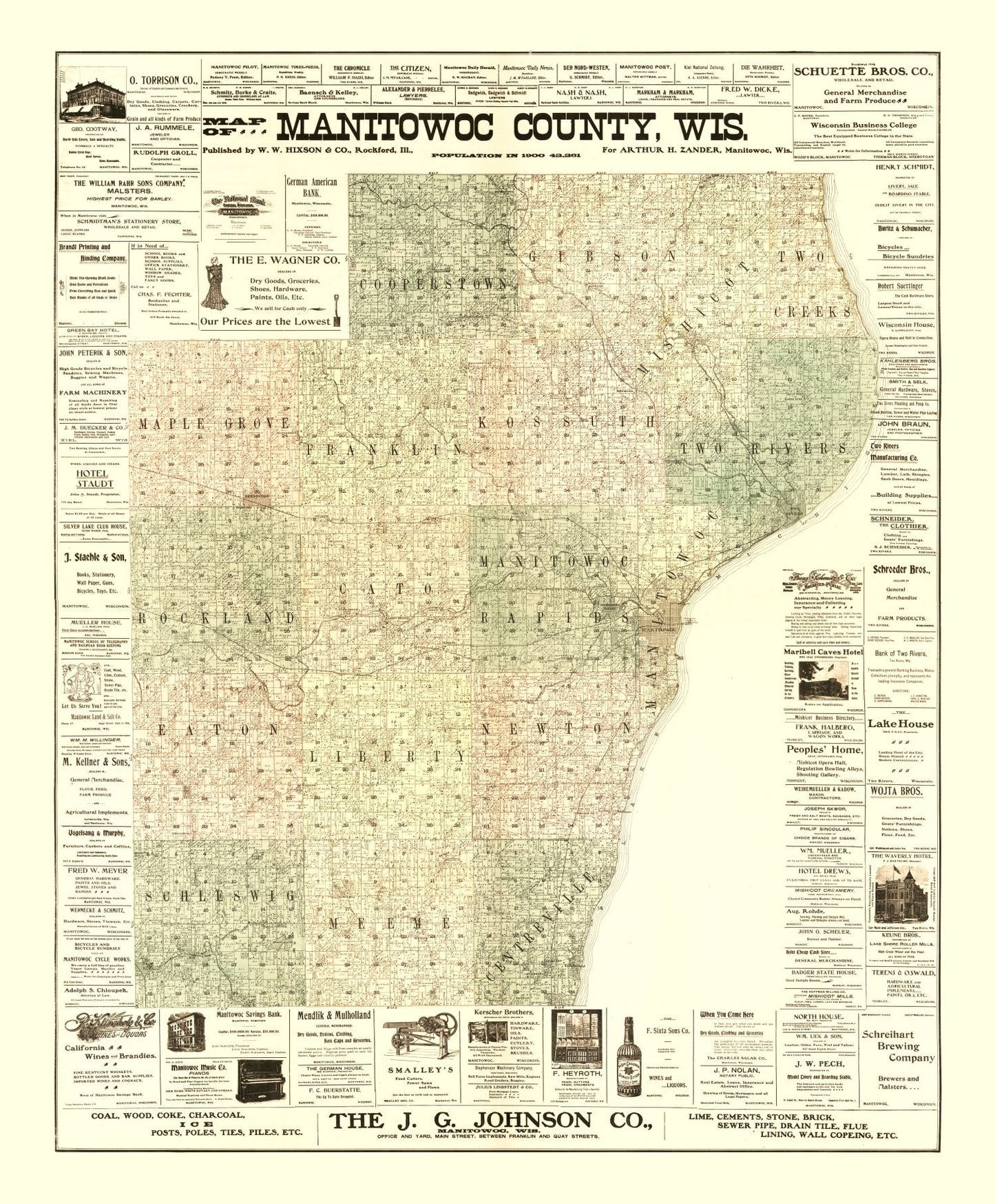 Vintage Map of Manitowoc County, Wisconsin, 1902