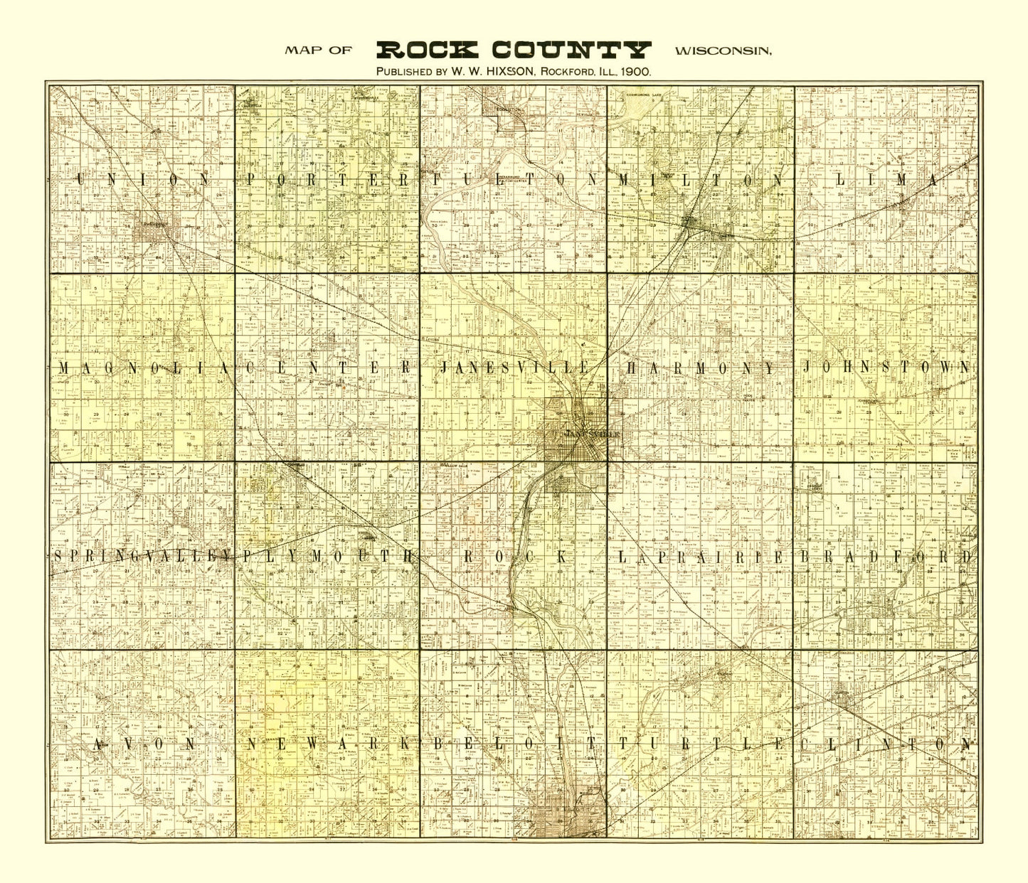 Vintage Map of Rock County, Wisconsin, 1900