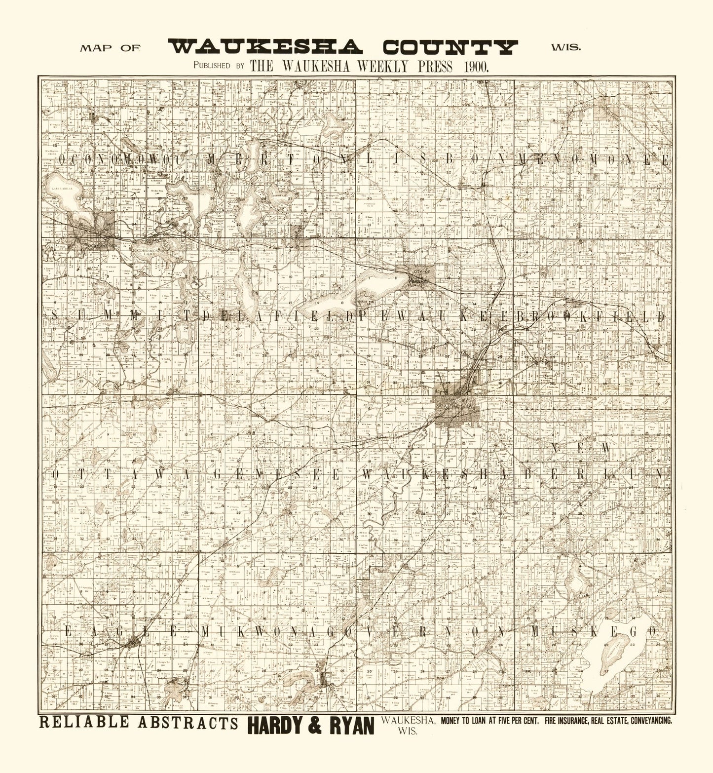 Vintage Map of Waukesha County, Wisconsin, 1873