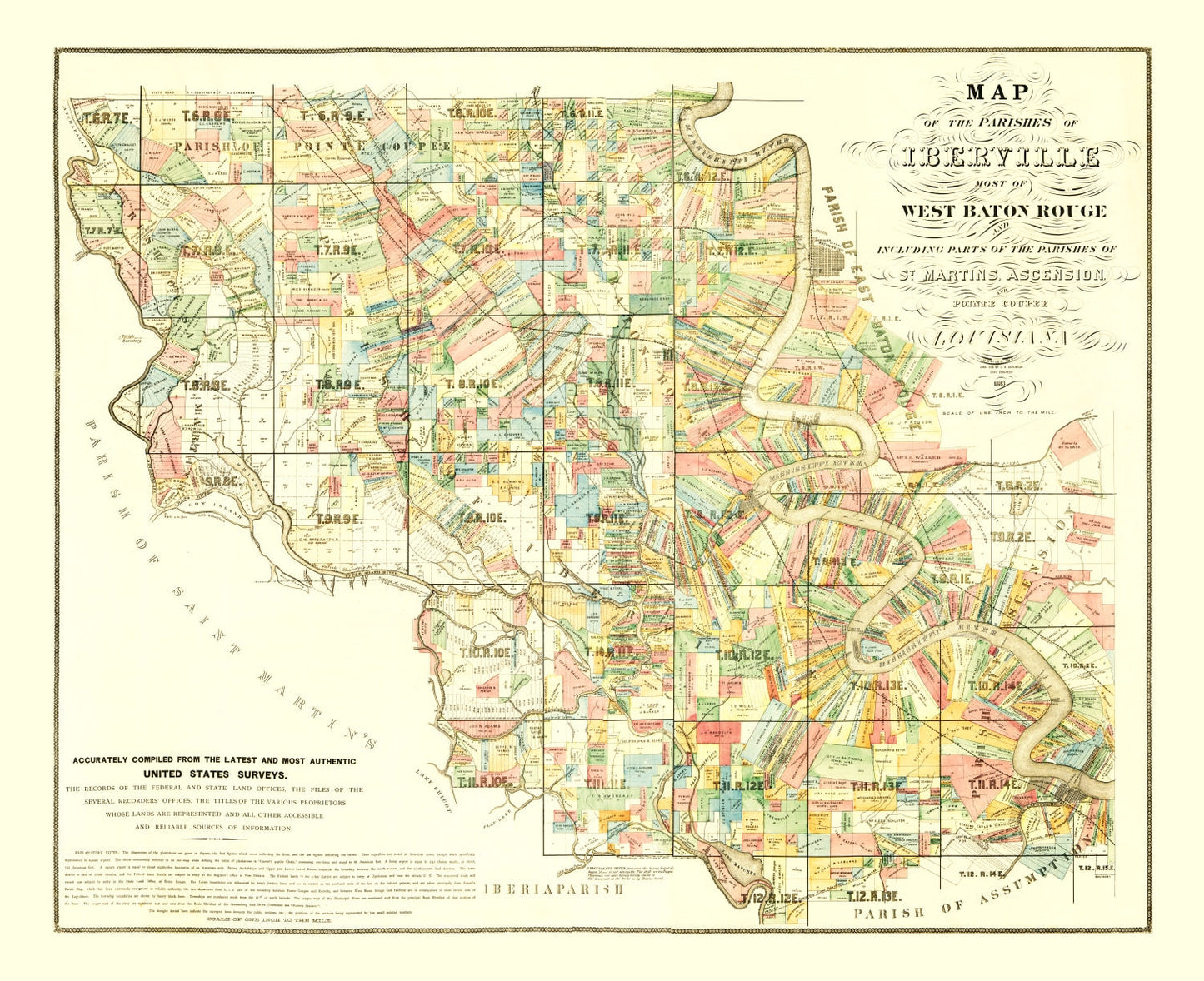 Vintage Map of Iberville Parish, Louisiana, 1883