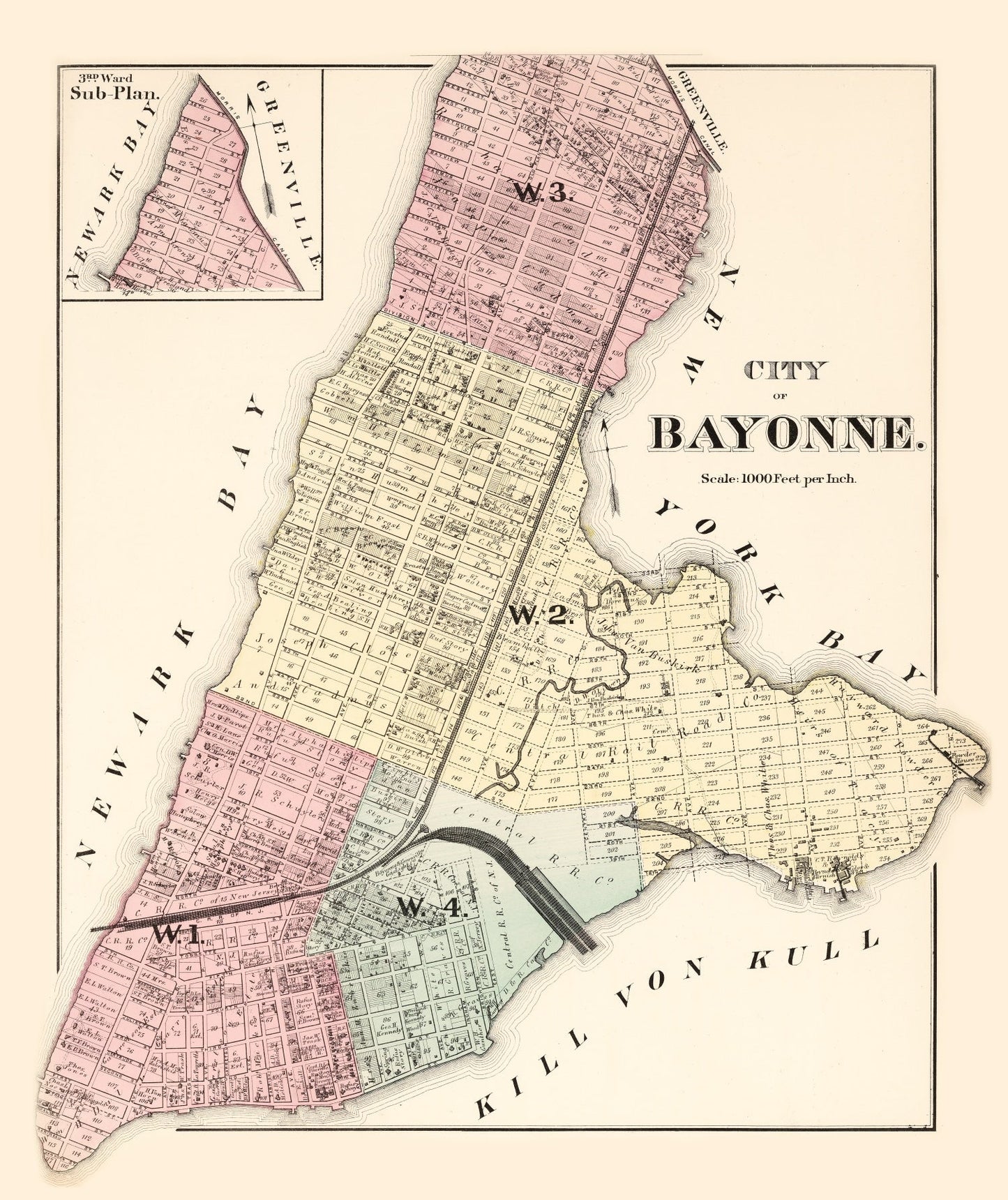 Vintage Map of Bayonne, New Jersey, 1873