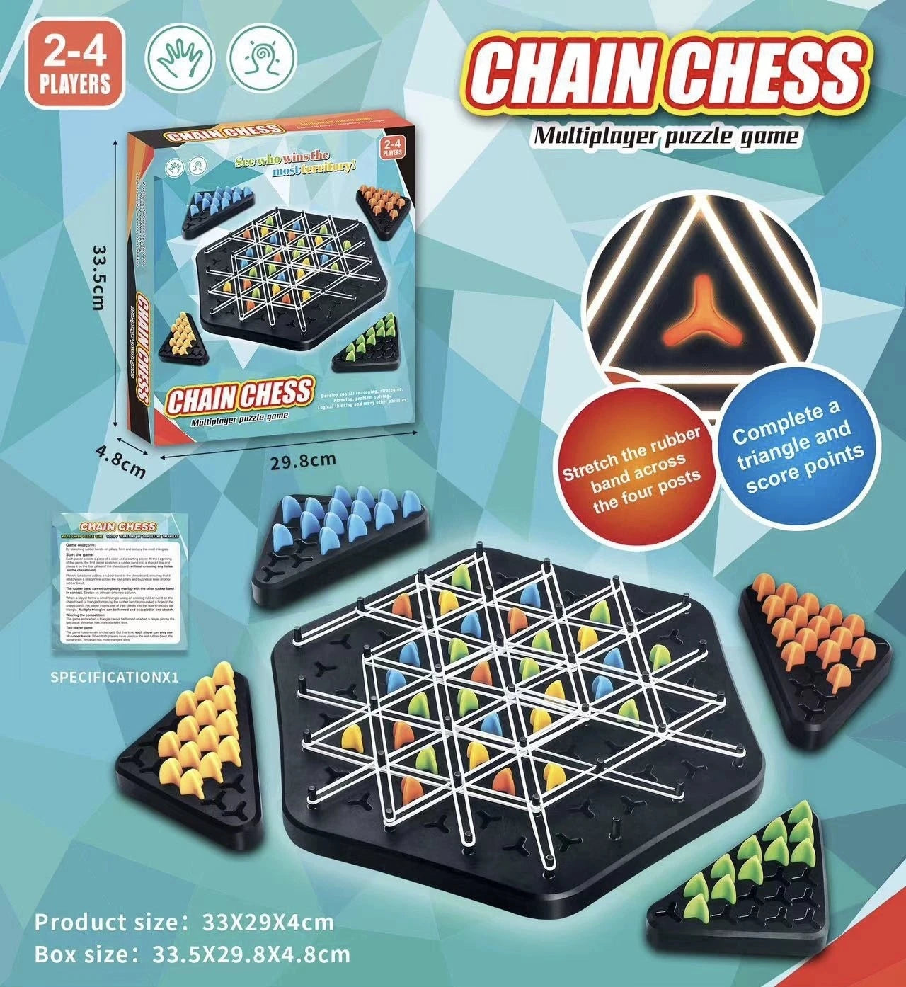 Chain Triangle Chess Game Rubber Band Board Game – Instantly Get Everyone Playing