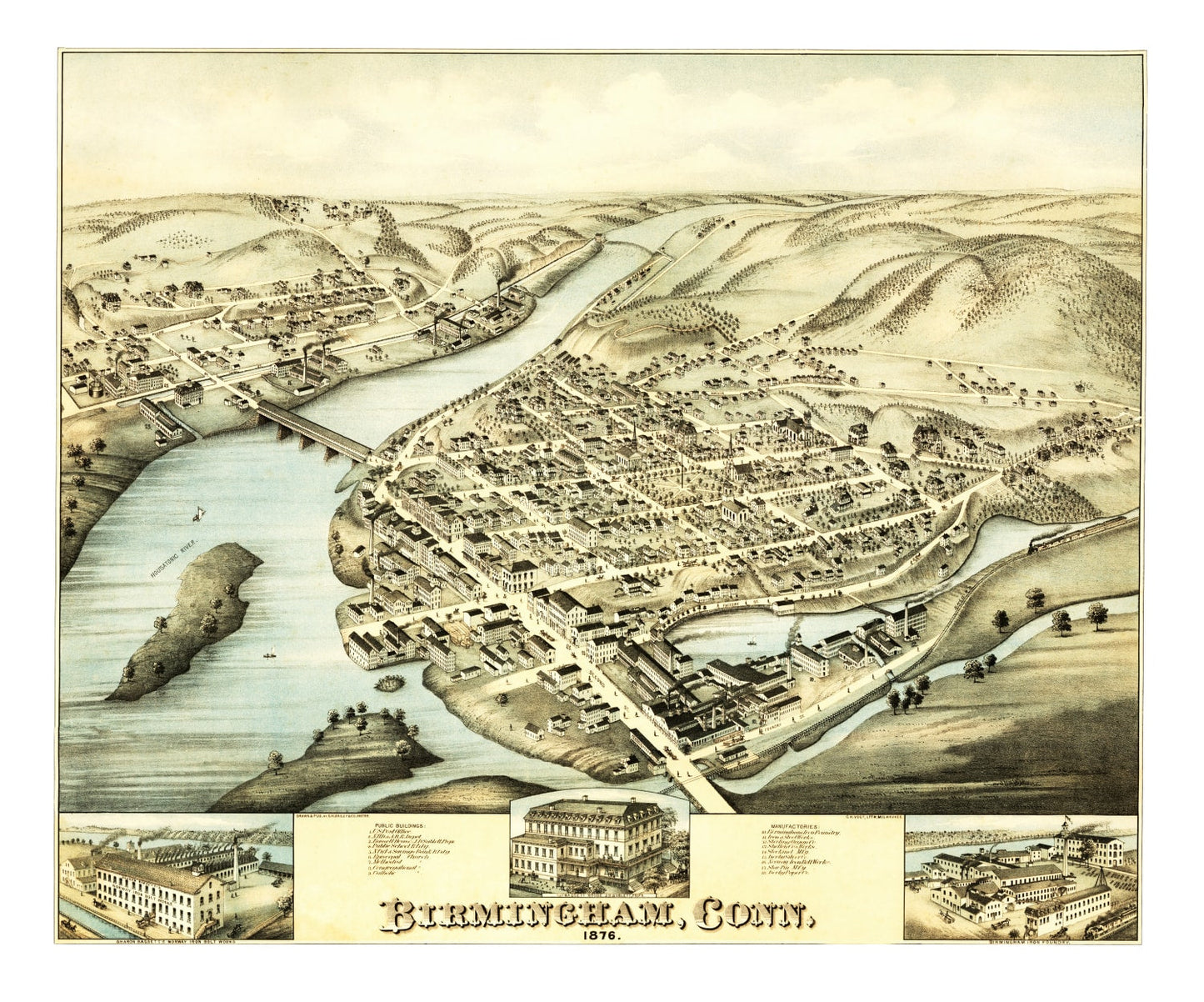Vintage Map of Birmingham, Connecticut, 1876