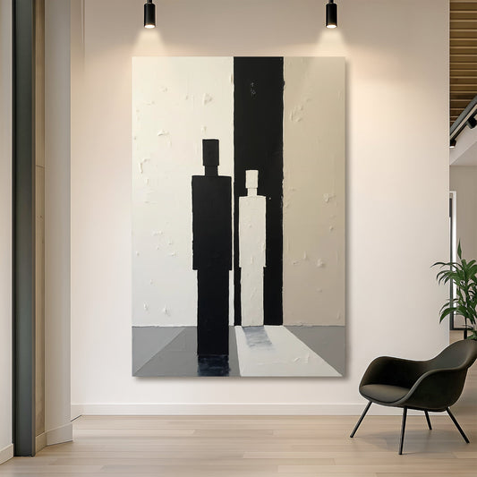 Black and White Two Figures Minimalist canvas shown in a styled room setting, view 2
