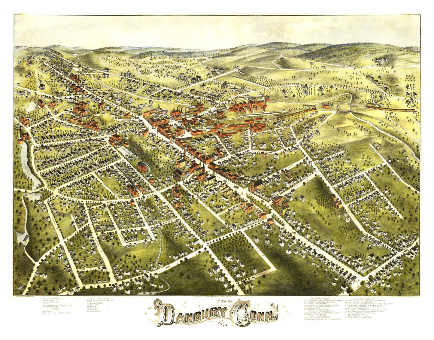 Vintage Map of Danbury, Connecticut, 1875