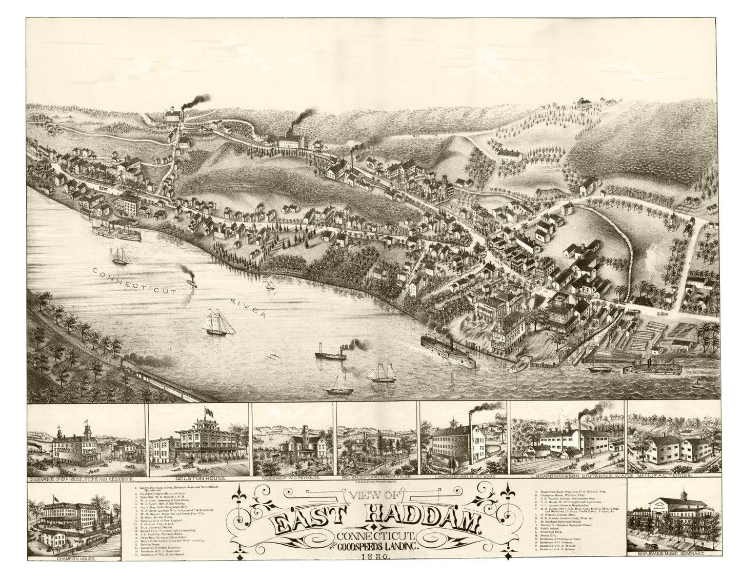 Vintage Map of East Haddam, Connecticut, 1880