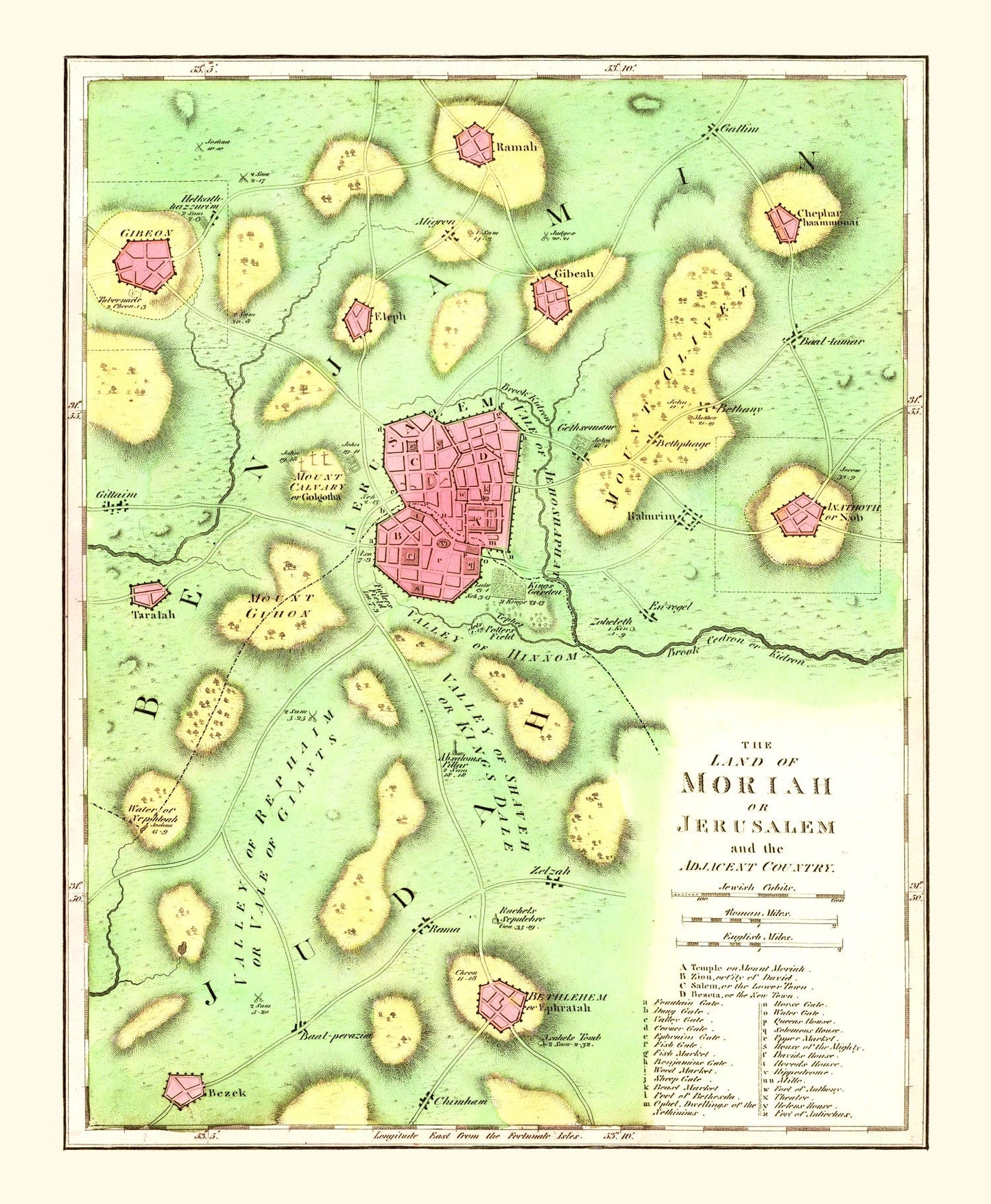 Vintage Map of Jerusalem, Palestine, 1831