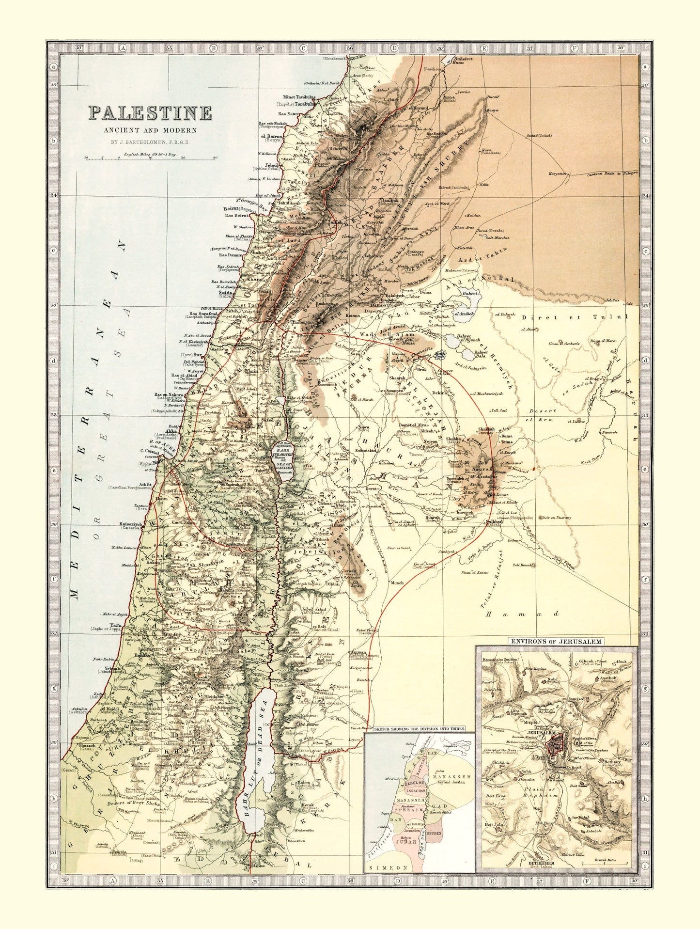 Vintage Map of Palestine, 1871