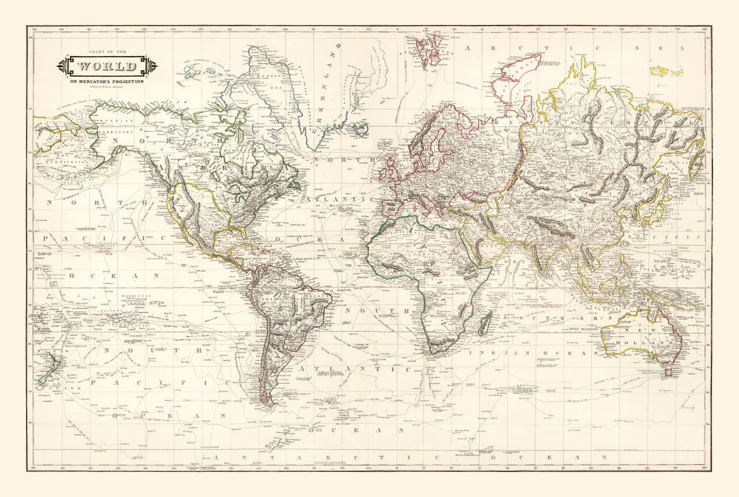 Vintage World Map, 1841