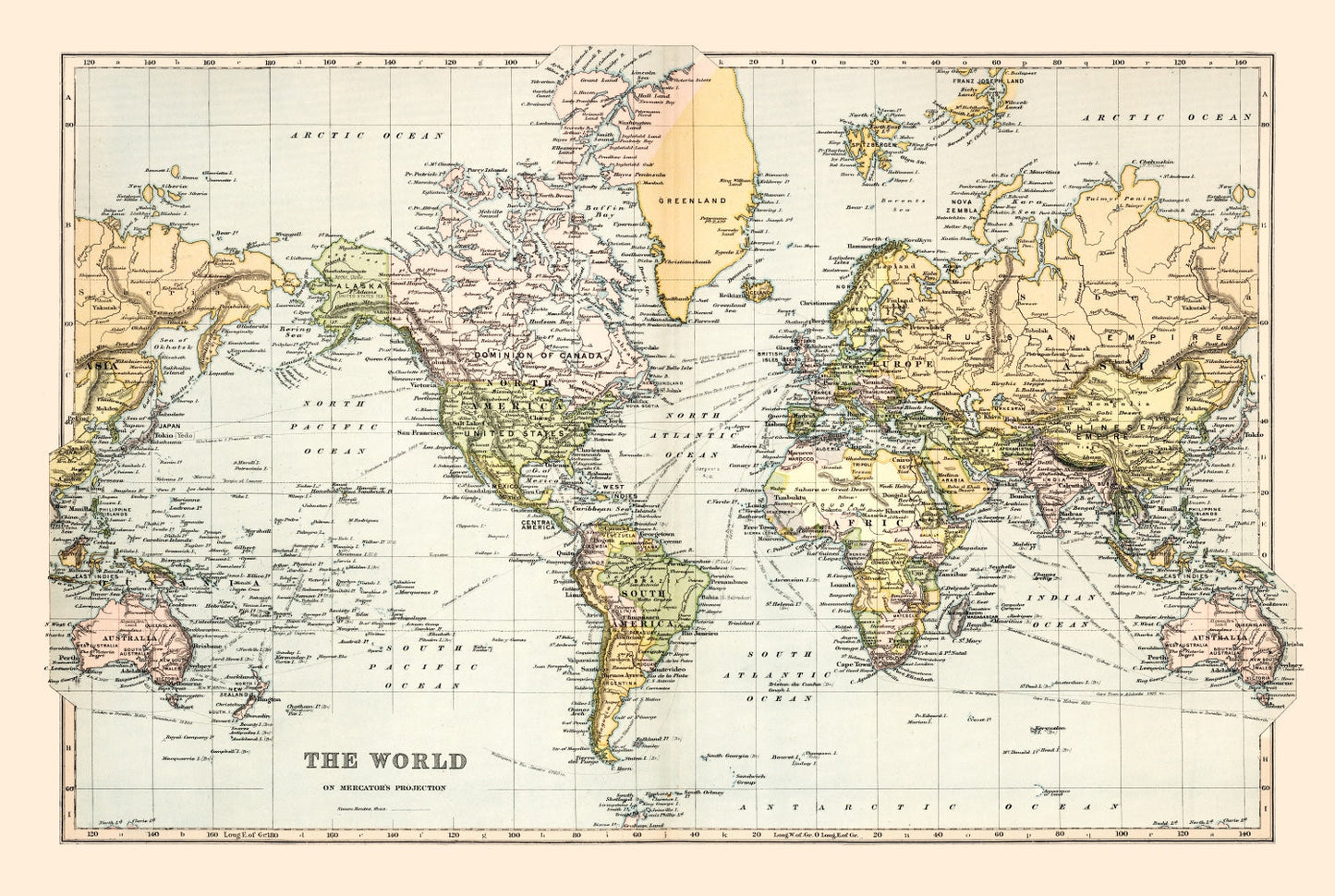 Vintage World Map, 1892