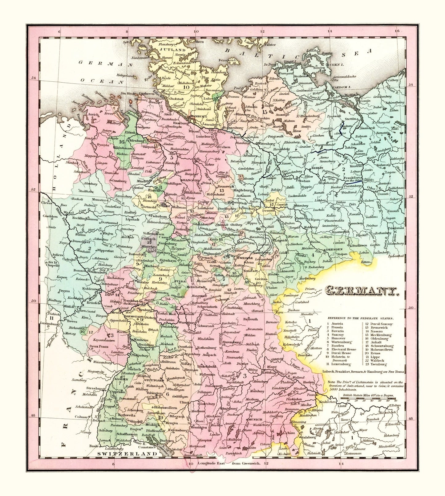 Vintage Map of Germany, 1842