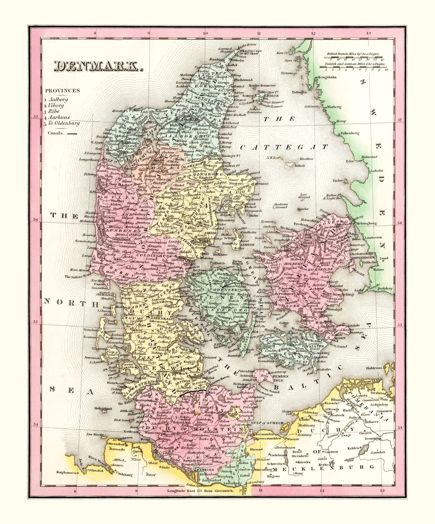 Vintage Map of Denmark, 1836