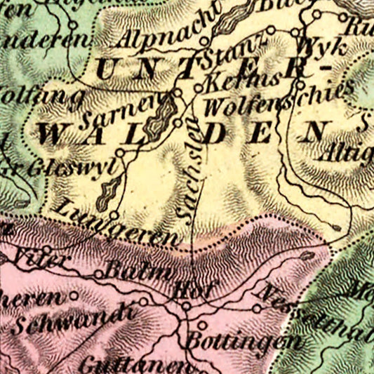 Vintage Map of Switzerland, 1836