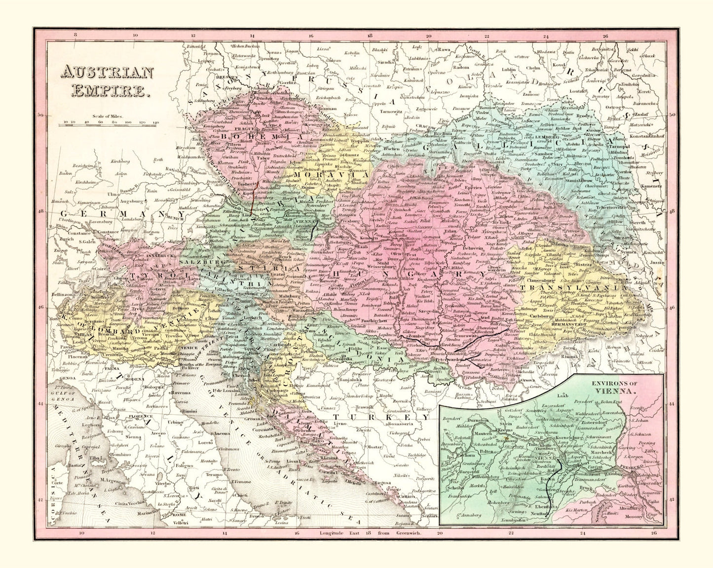 Vintage Map of Austria, 1836