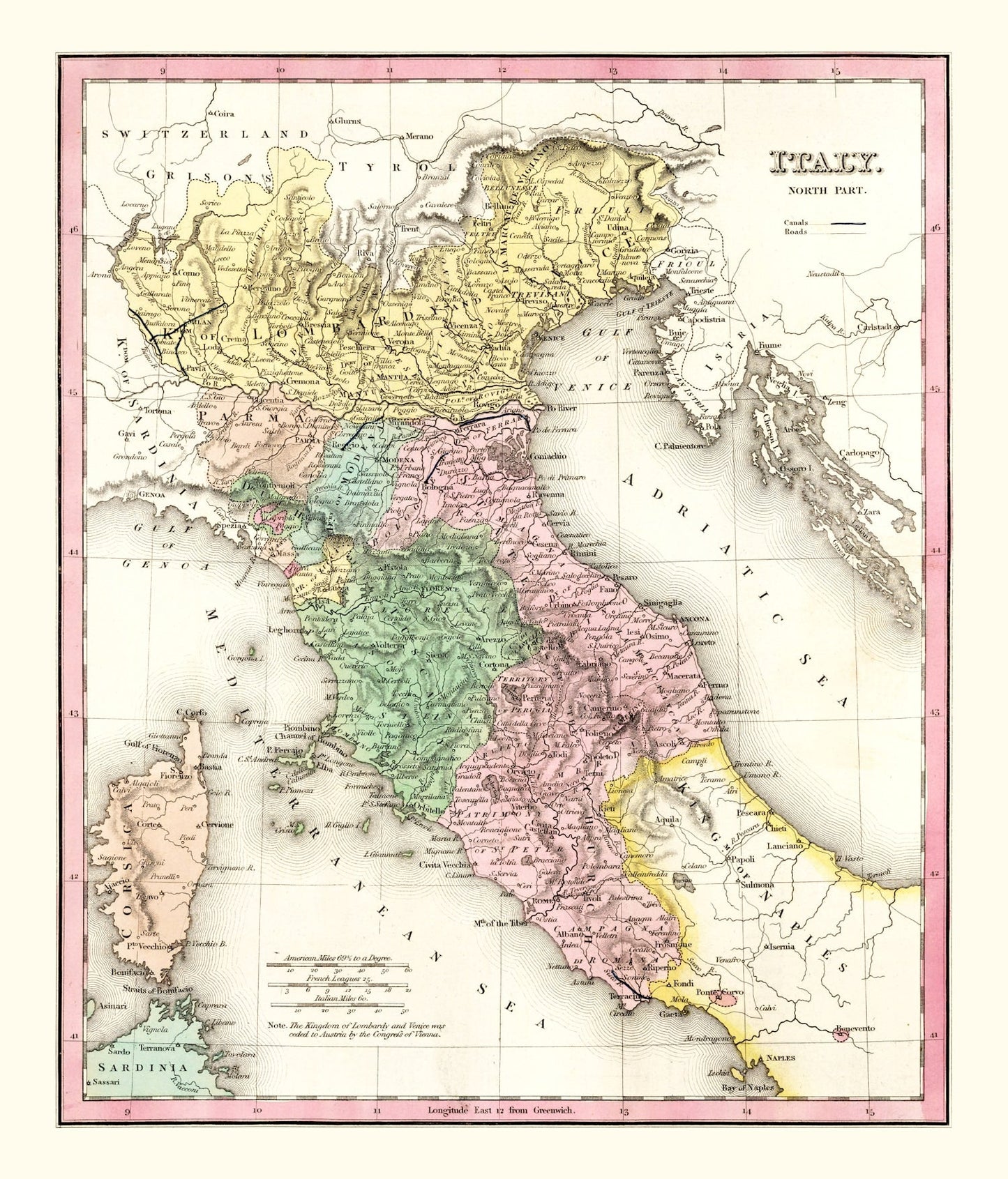 Vintage Map of North Italy, 1836