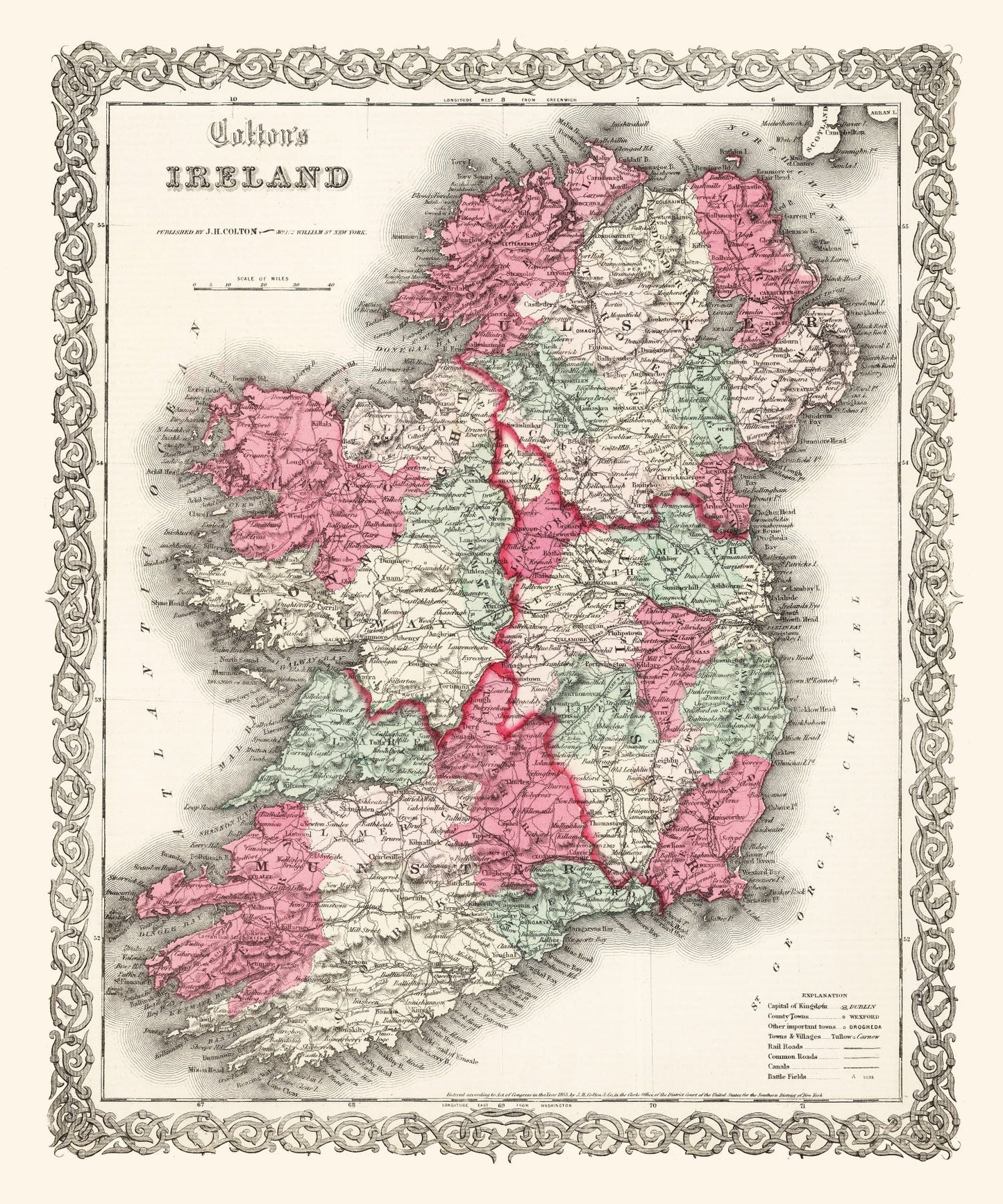 Vintage Map of Ireland, 1865