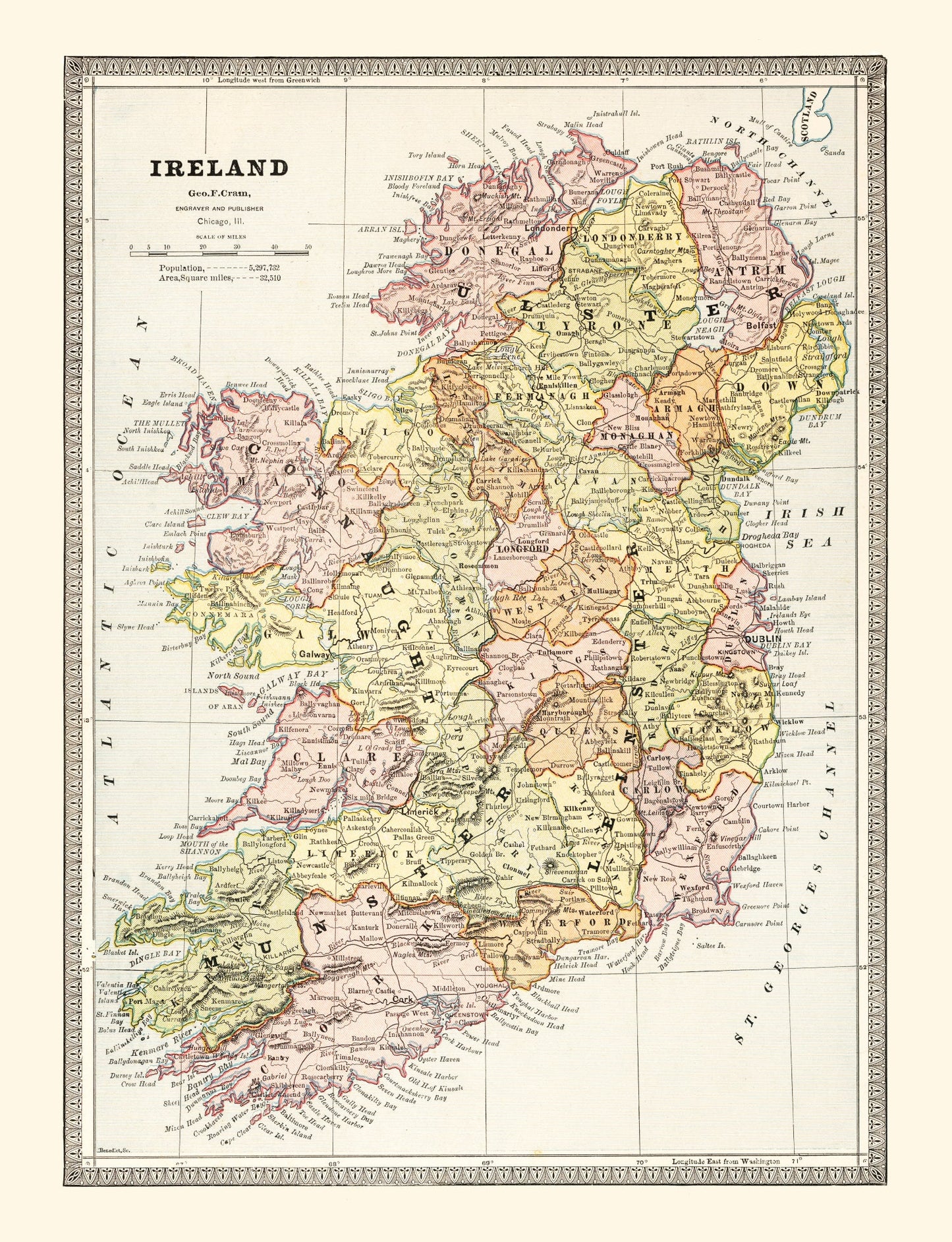 Vintage Map of Ireland, 1883