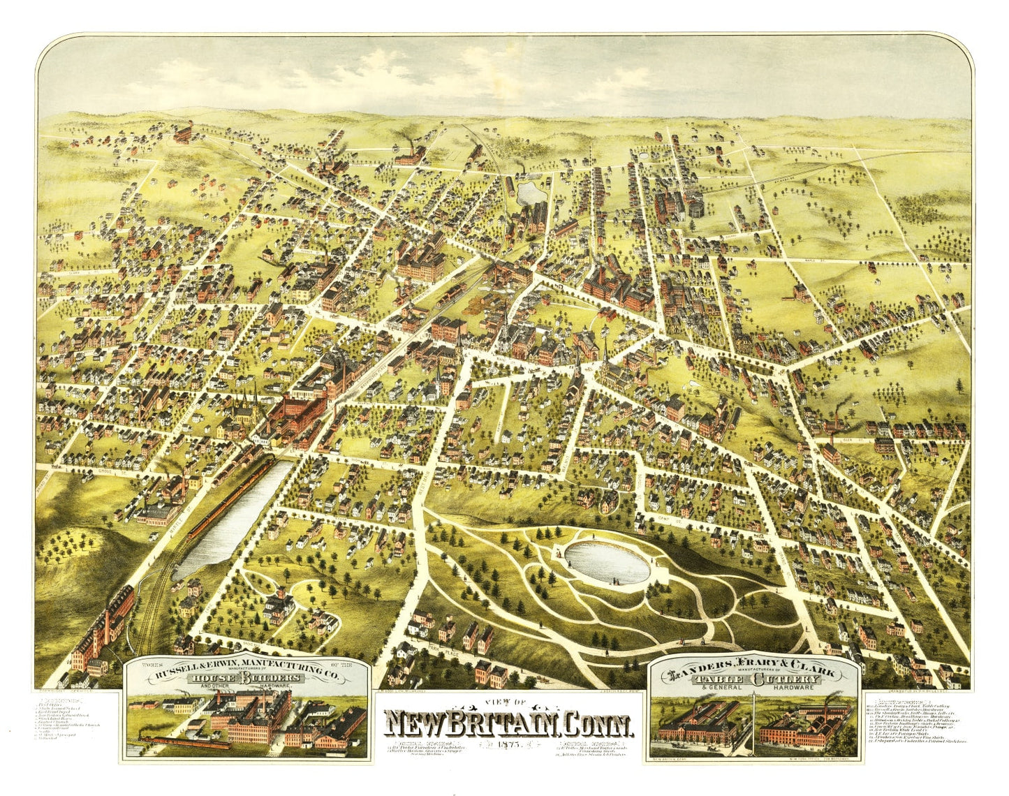 Vintage Map of New Britain, Connecticut, 1875