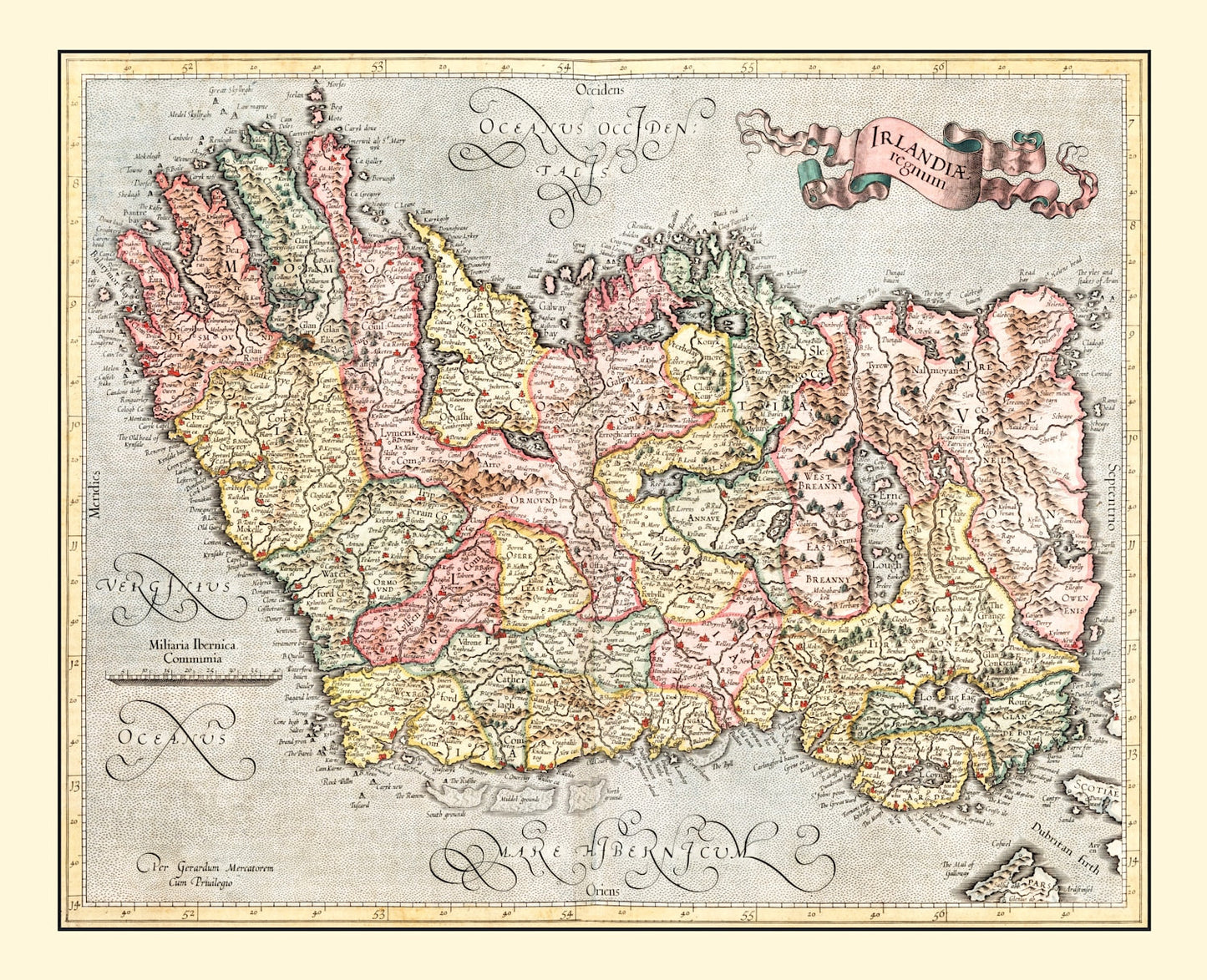 Vintage Map of Ireland, 1623