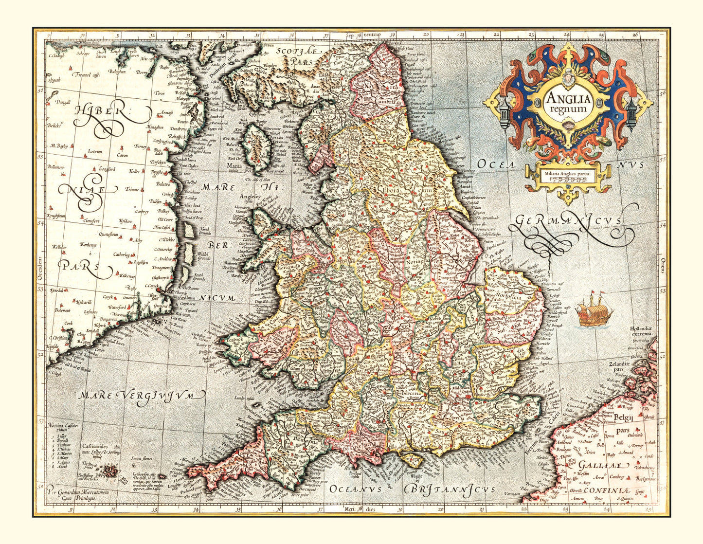 Vintage Map of England, 1623