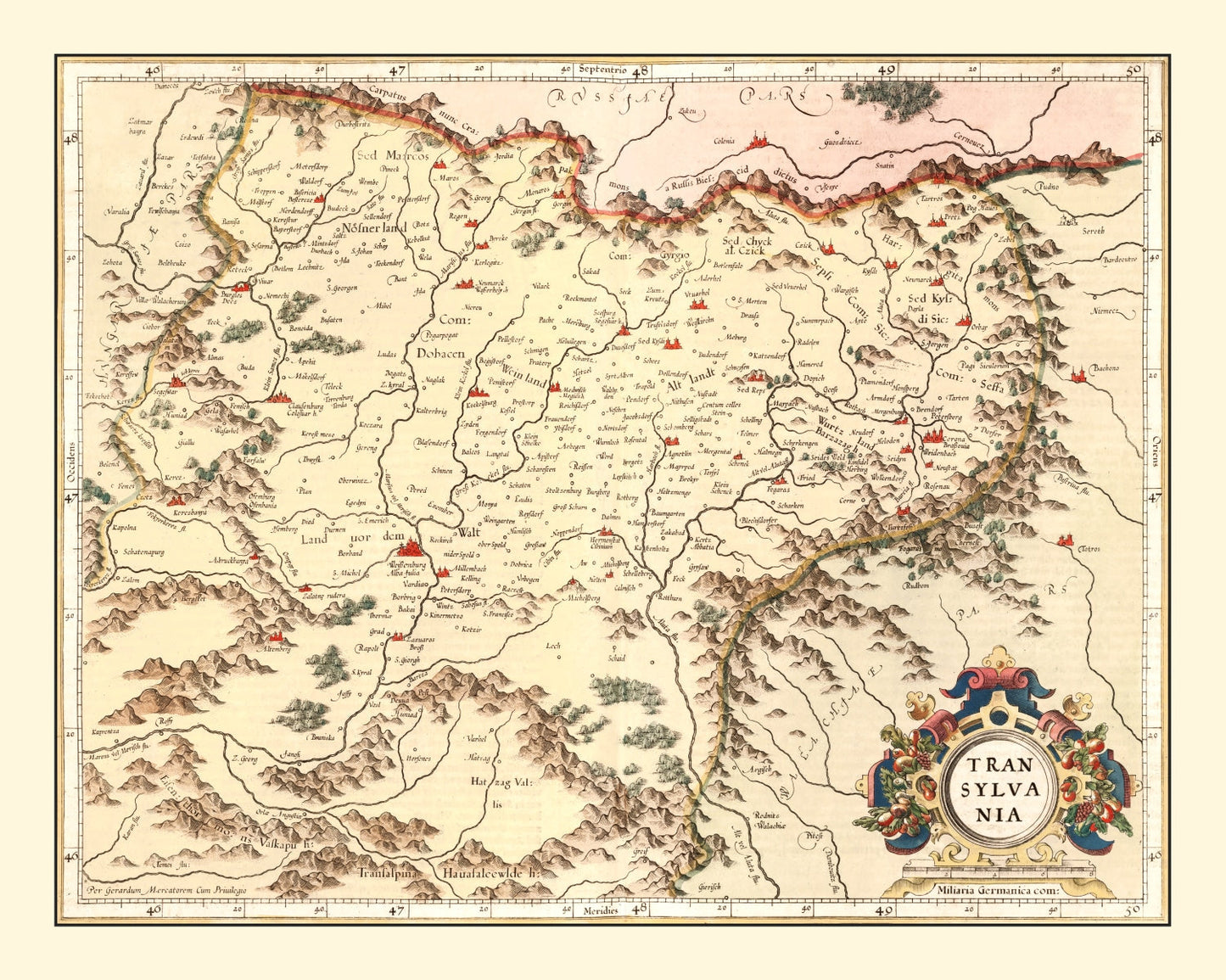 Vintage Map of Transylvania, Romania, 1623