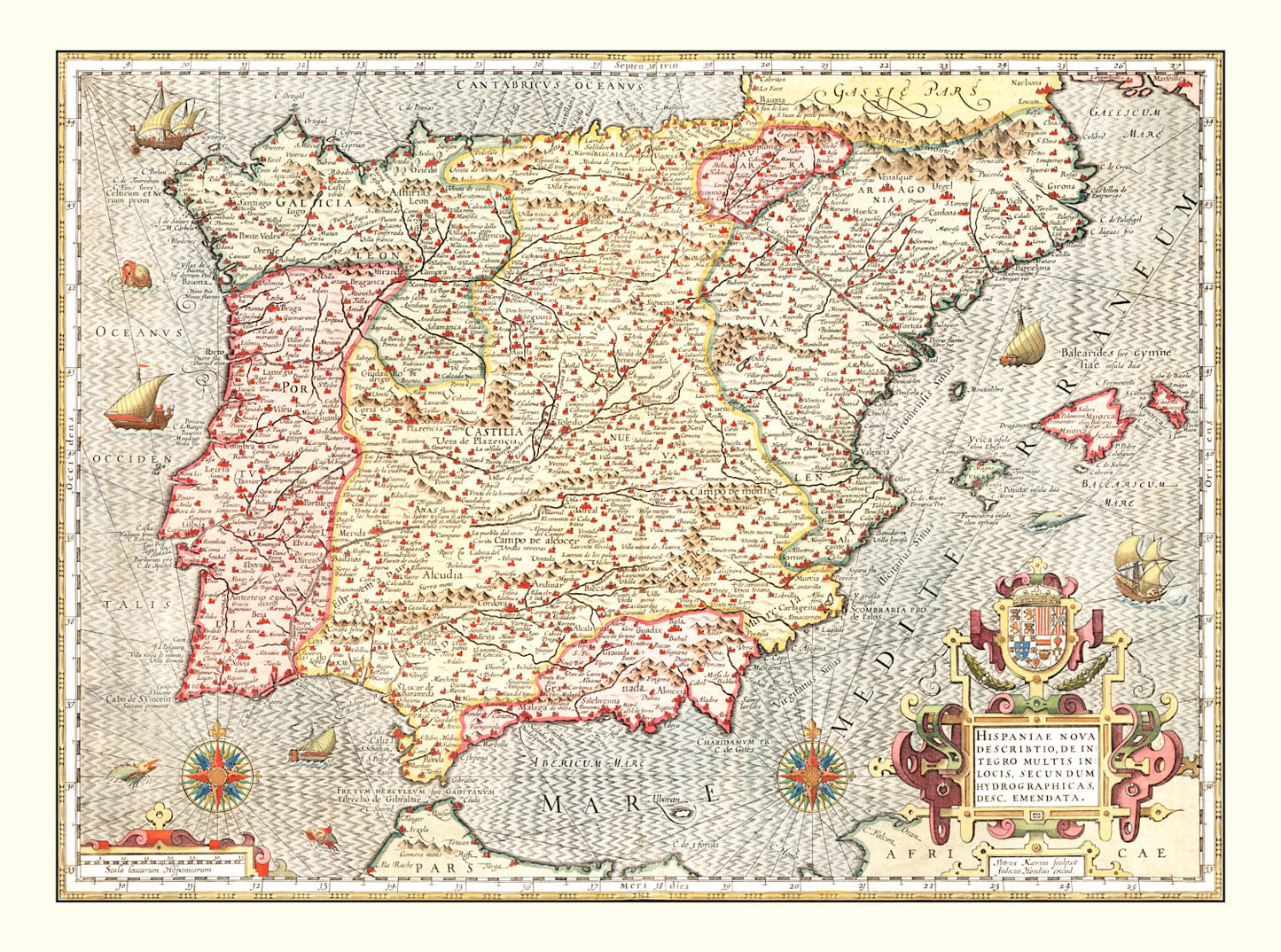 Vintage Map of Spain, 1623