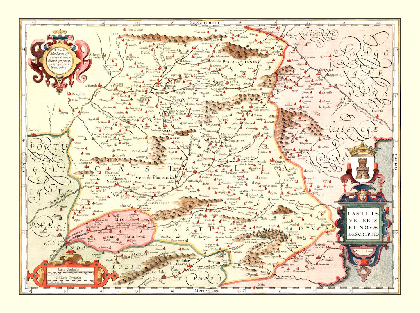 Vintage Map of Castile, Spain, 1623