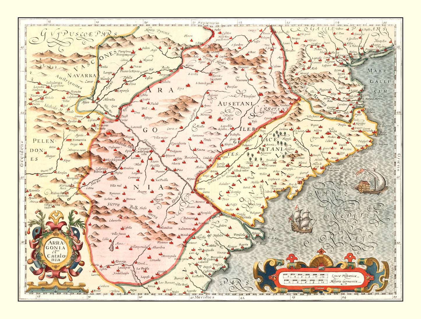 Vintage Map of Aragon and Catalonia, Spain, 1623