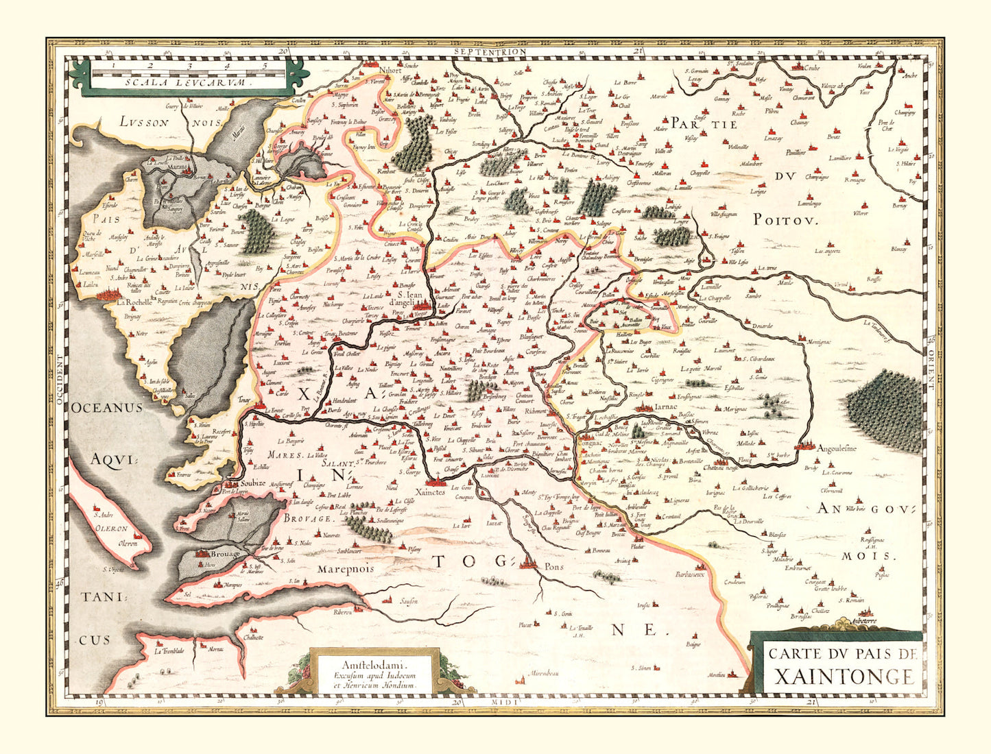 Vintage Map of Saintonge, France, 1623