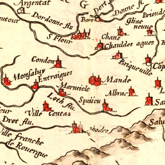 Vintage Map of Aquitaine, France, 1623