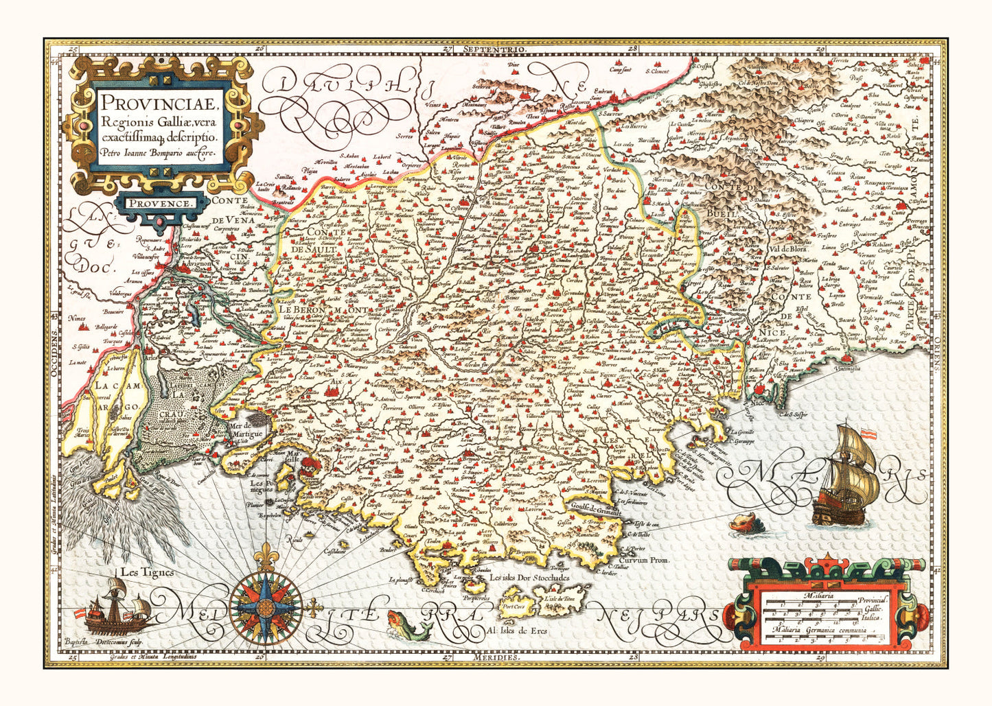 Vintage Map of the Gaul Region of France, 1623