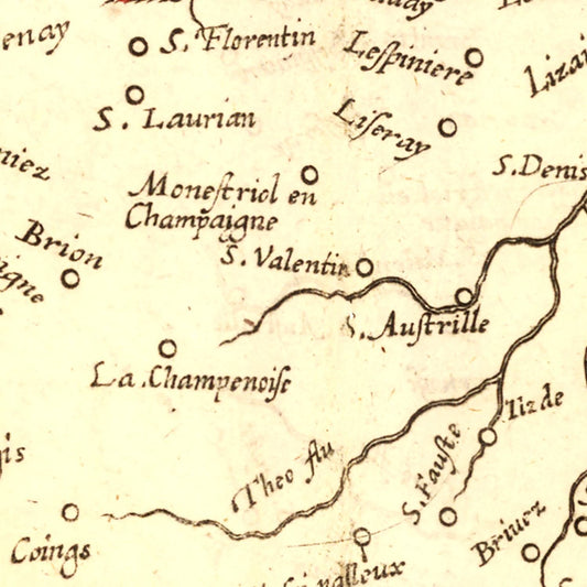 Vintage Map of Bourbonnais, France, 1623