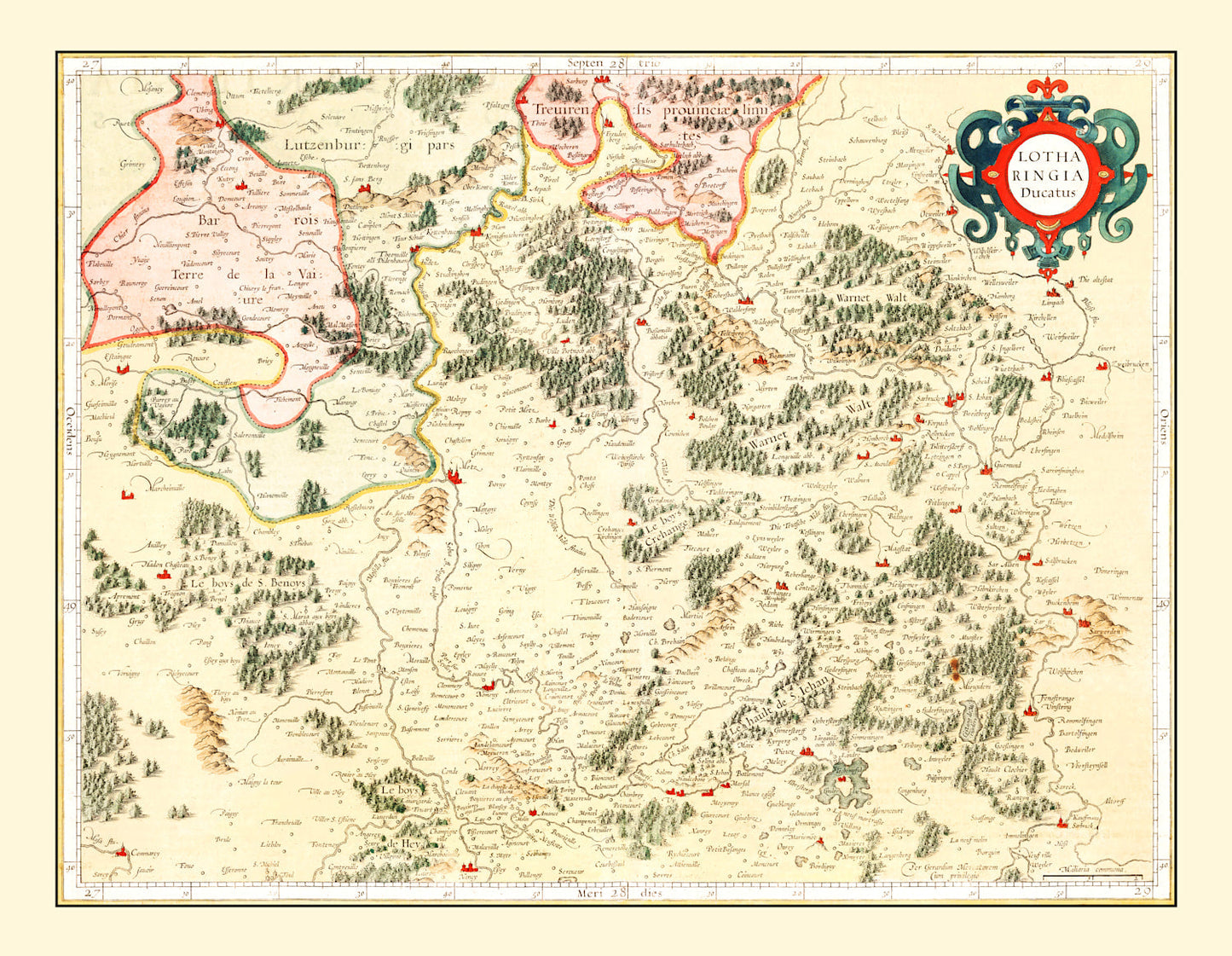 Vintage Map of Lorraine, France, 1623