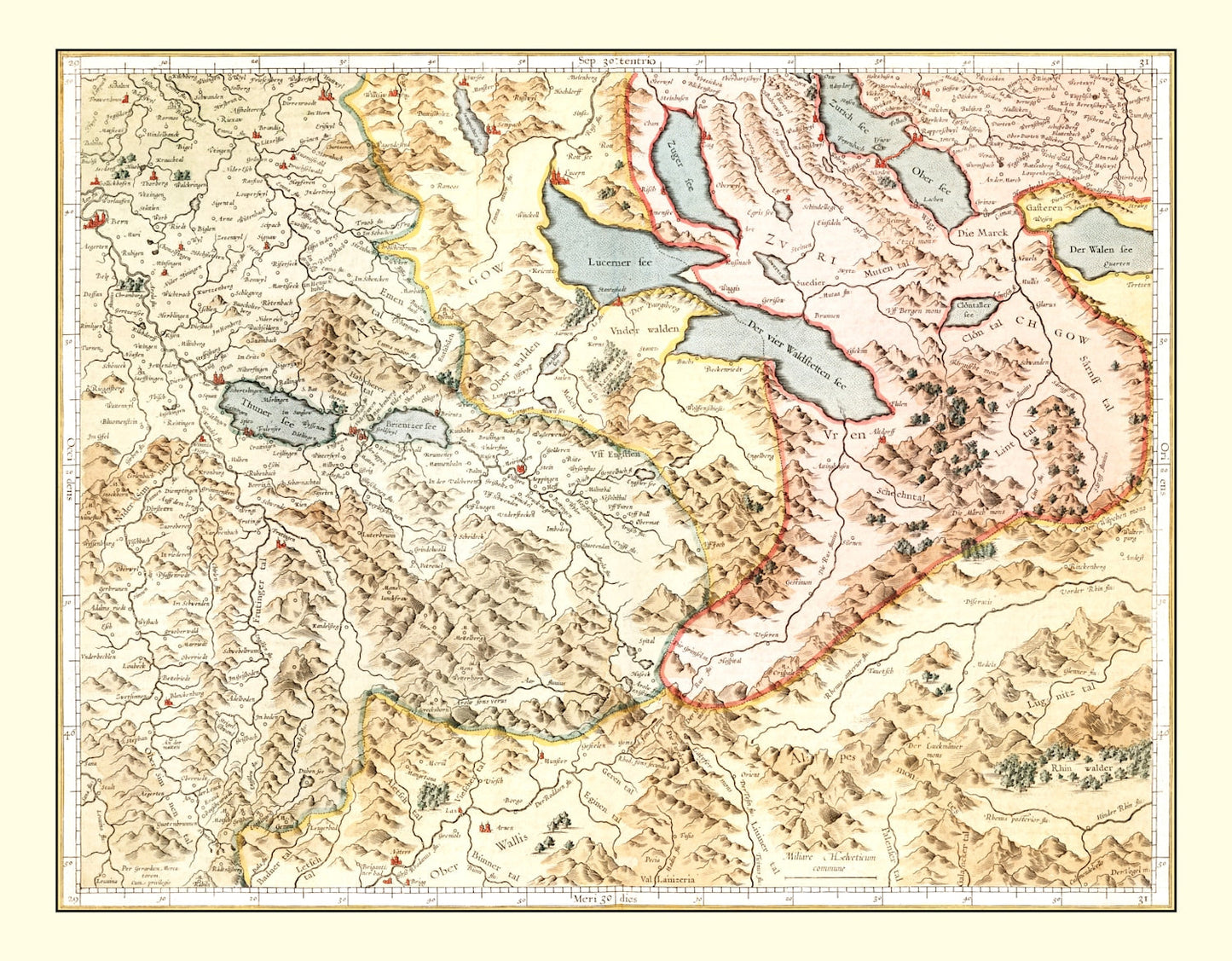 Vintage Map of Switzerland, 1623 (Alternate)
