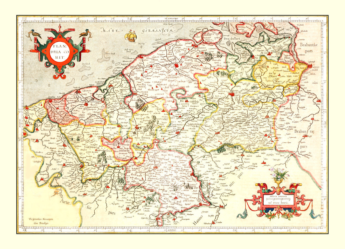 Vintage Map of Flanders, Belgium, 1623