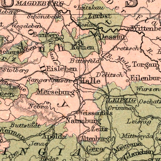 Vintage Map of Prussia, Netherlands & Belgium, 1871