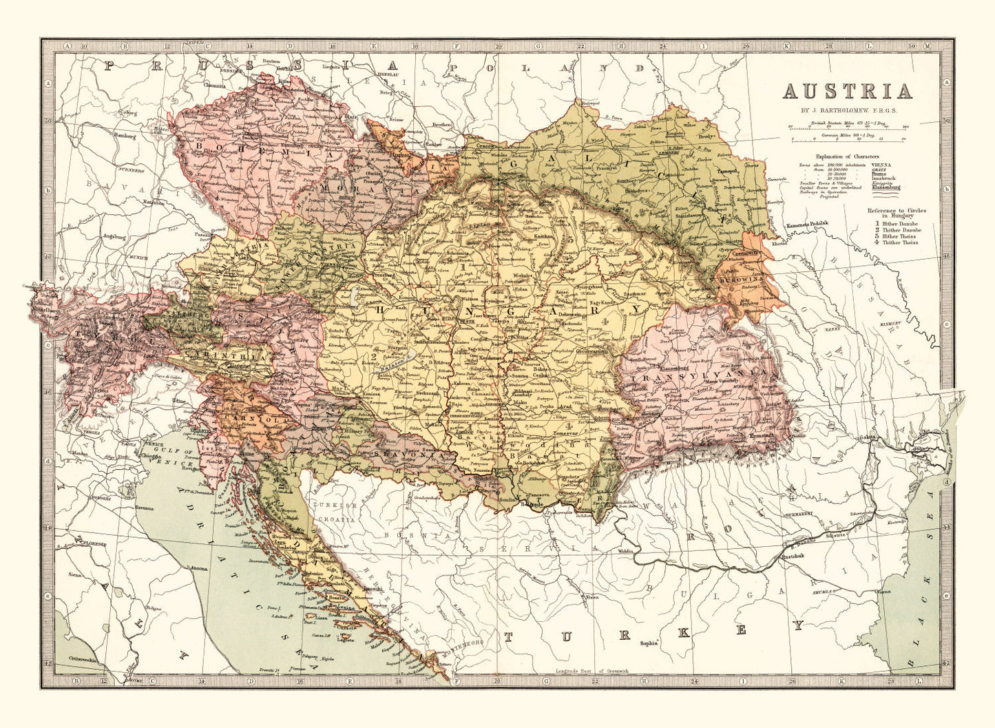 Vintage Map of Austria, 1871