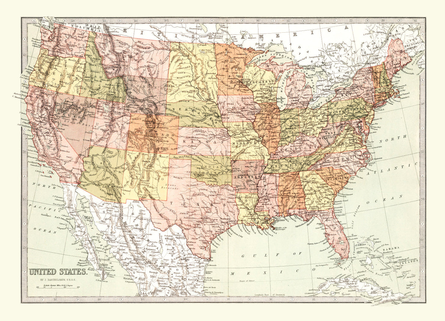 Vintage Map of the United States, 1871