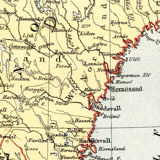 Vintage Map of Sweden, Norway and Denmark, 1871