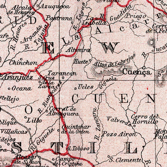 Vintage Map of Spain and Portugal, 1871