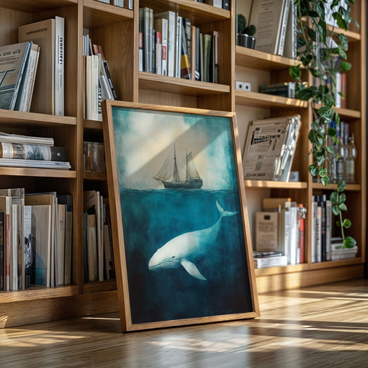 Deep Blue Silence and the Whale - Nautical Seascape Art