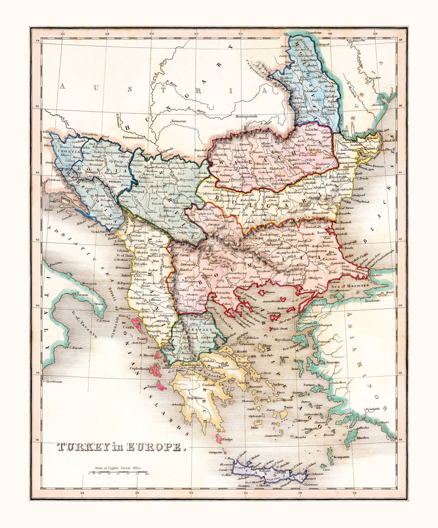 Vintage Map of Turkey in Europe, 1832