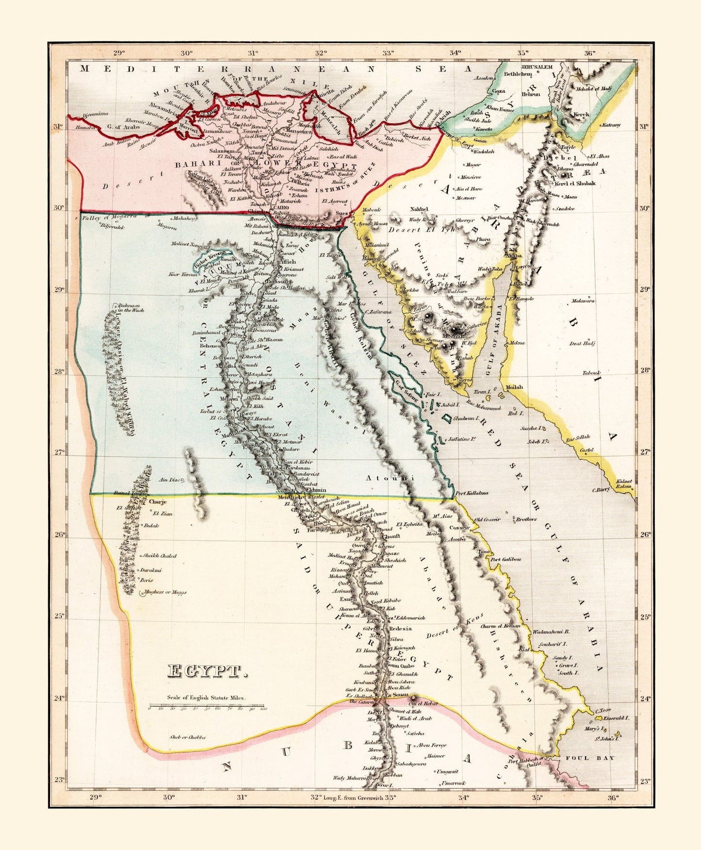 Vintage Map of Egypt, 1832