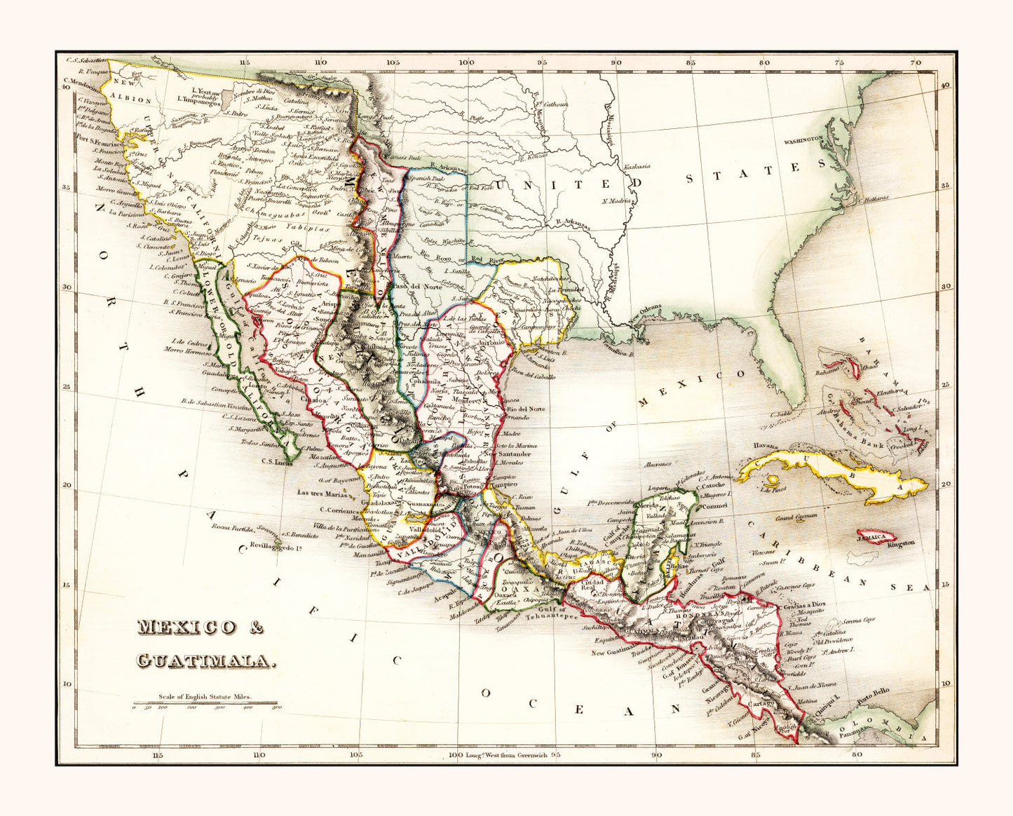 Vintage Map of Mexico & Guatemala, 1832