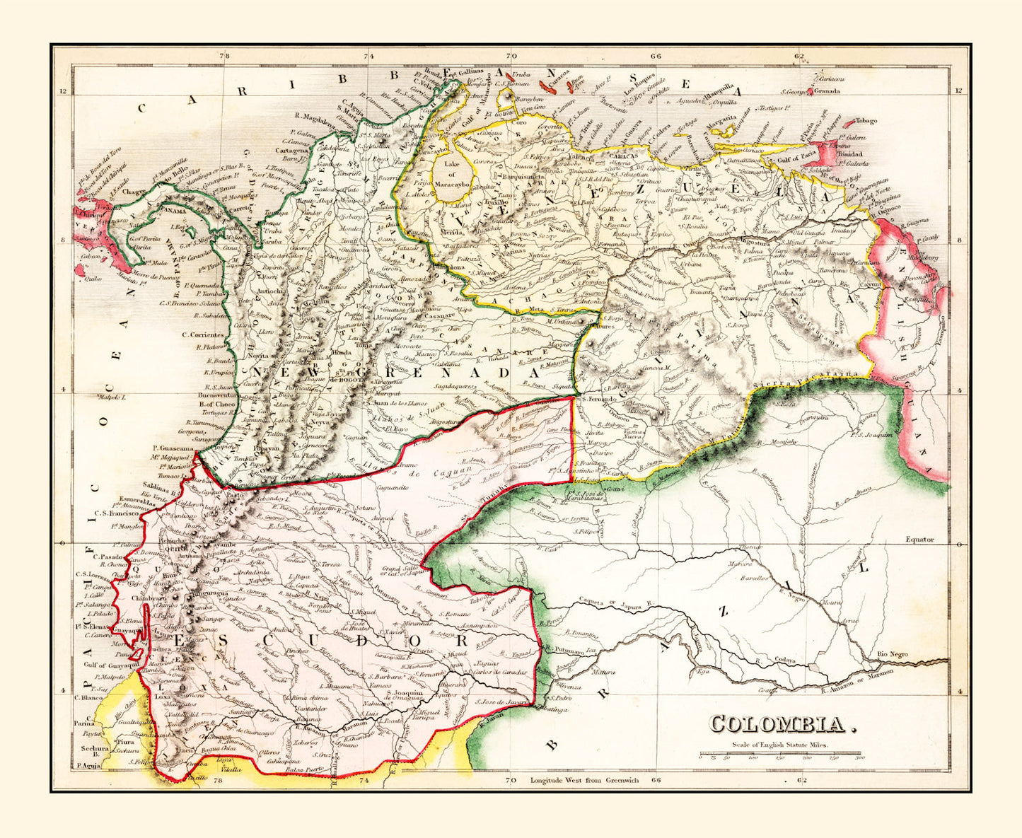 Vintage Map of Colombia, 1832