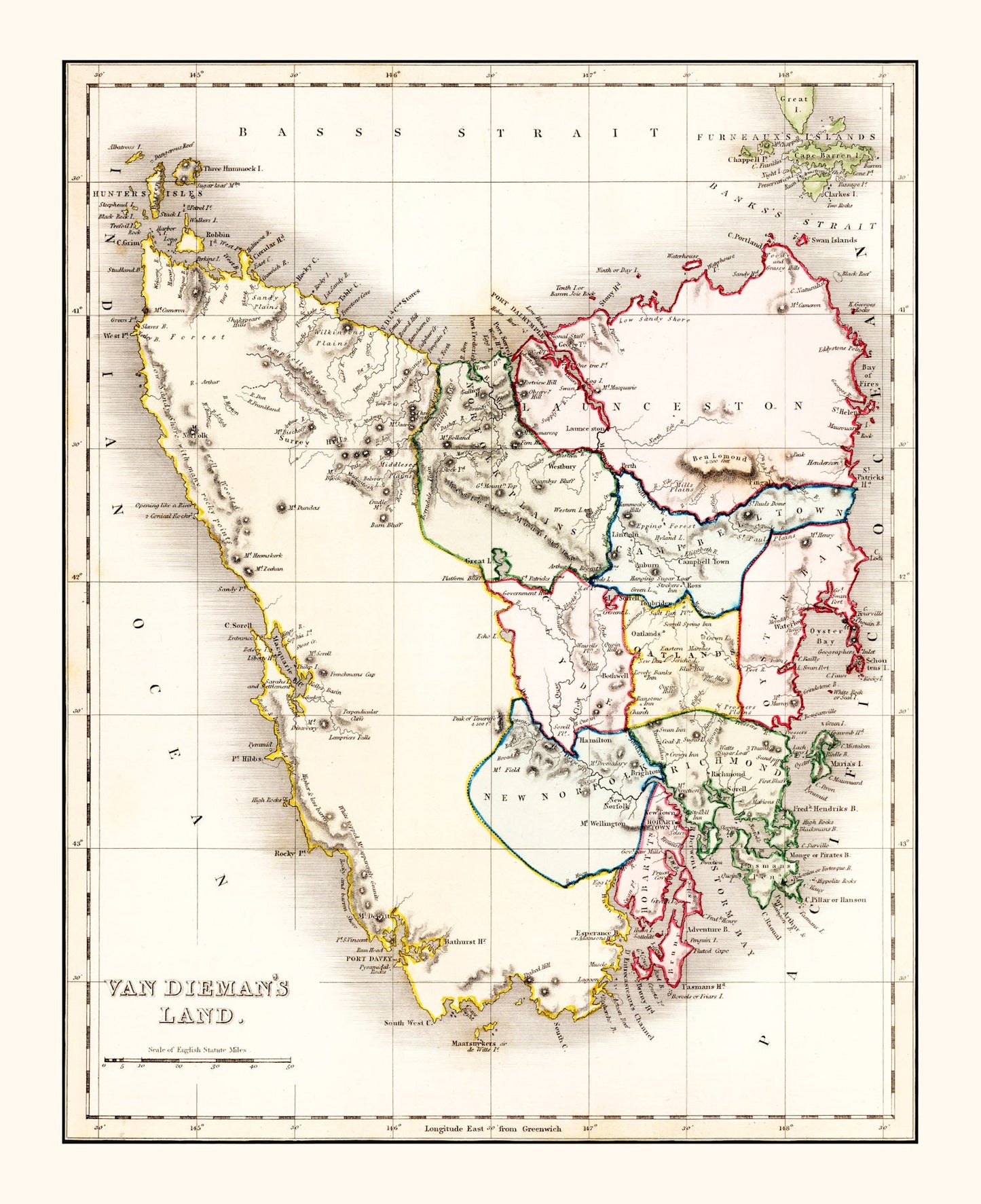 Vintage Map of Van Diemen's Land (Tasmania), 1832